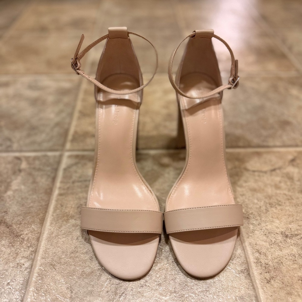The Drop Avery Women Nude Beige Block Heel Ankle Strap Sandal Size 9.5 High Heel - Picture 2 of 12